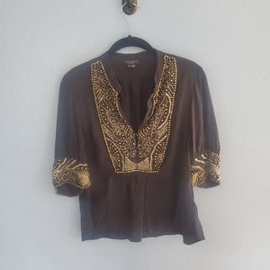 Vintage Gryphon New York - Dark Blue Metal Beaded Top.